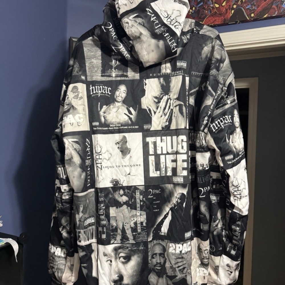 Custom Fully Lined Full Zip 3D Graphic Tupac 2Pac Shakur Album Cover Hoodie XL